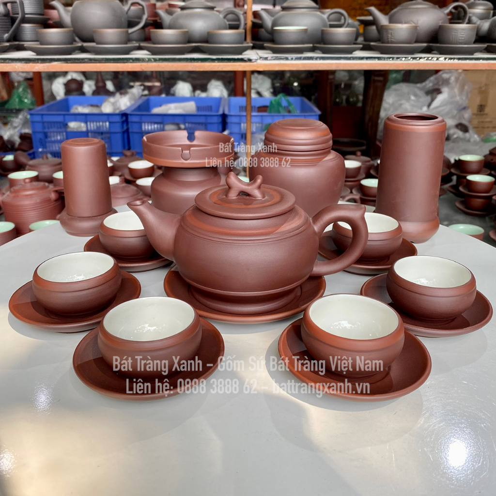Bộ Ấm Tử Sa Bát Tràng - Bộ Ấm Trống Chỉ Men Trắng Đủ Phụ Kiện - Ấm Chén Nghệ Nhân Vương Mạnh Tuấn