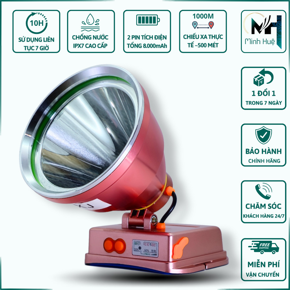 Đèn pin đội đầu siêu sáng A9 500W chiếu xa 500m chống nước pin trâu sử dụng 8-10 tiếng đèn đội đầu A9 chóa lớn 10CM