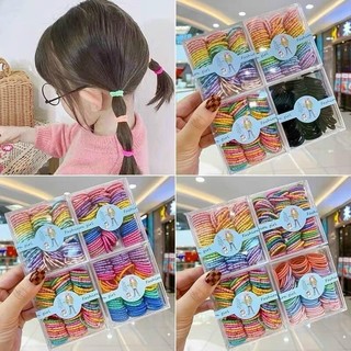 Hộp 100 chun cột tóc các màu cho bé hộp meka vuông