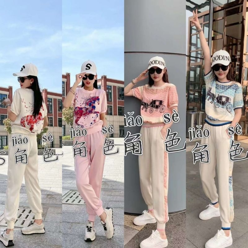 Sét bộ lụa thể thao  tay cộc quần dài quảng châu mlxl