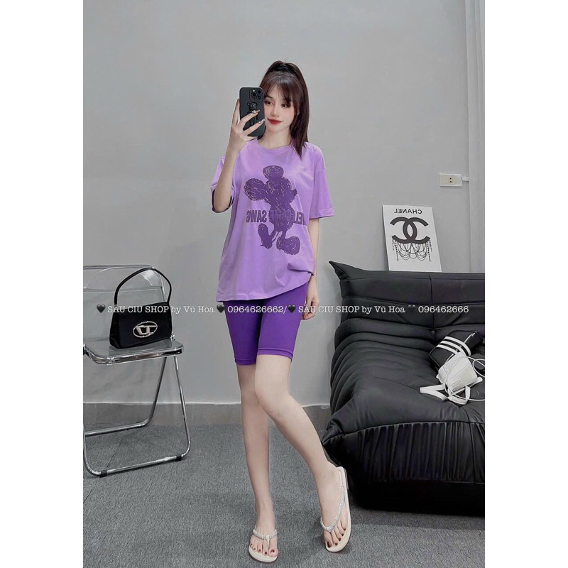 Set bộ áo cộc tay+ quần ngố đùi nữ hàng Quảng Châu hình chuột mickey dễ thương form rộng, đồ bộ nữ mặc nhà mùa hè