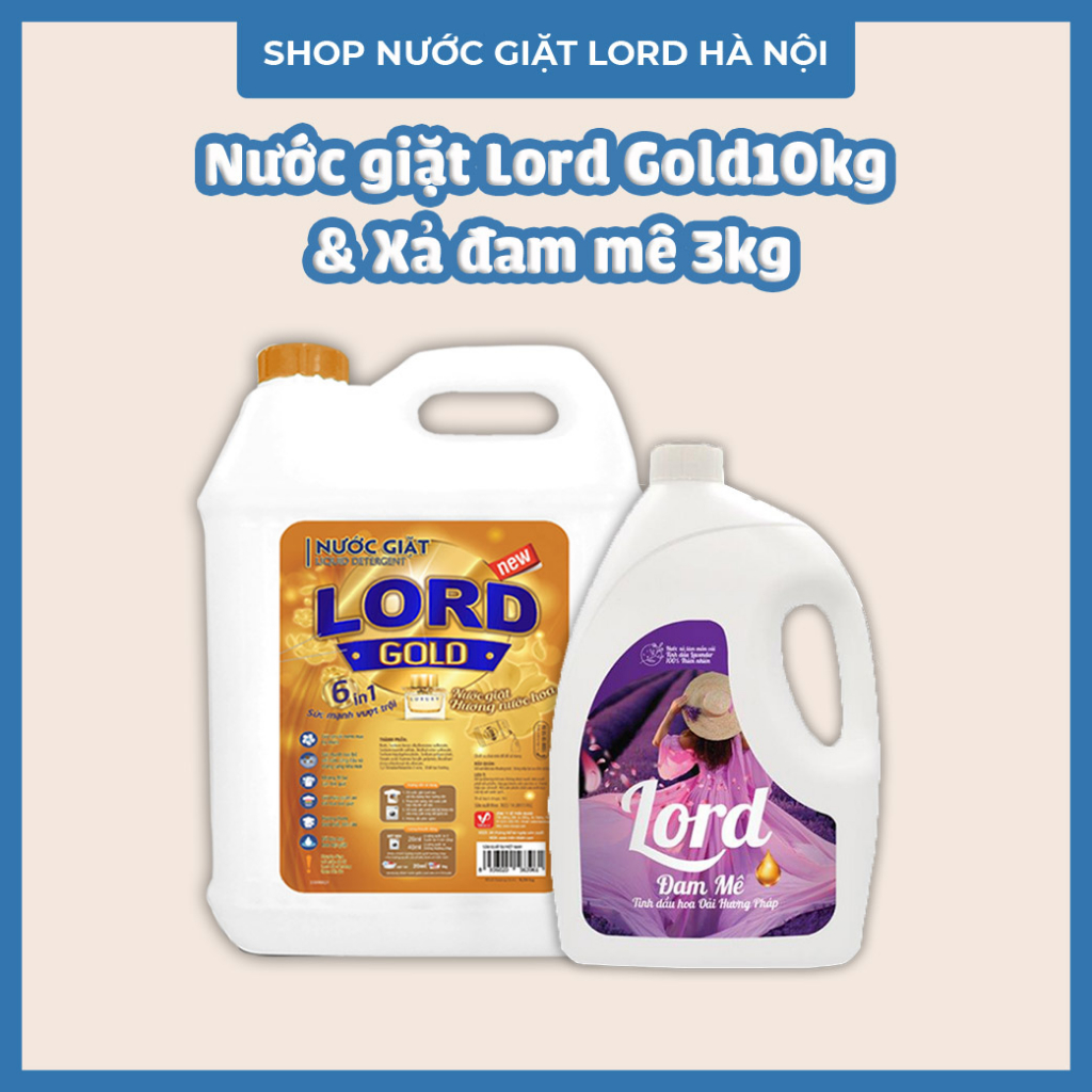 Combo Nước giặt Lord Gold hương nước hoa 10kg và Nước xả Lord 3kg
