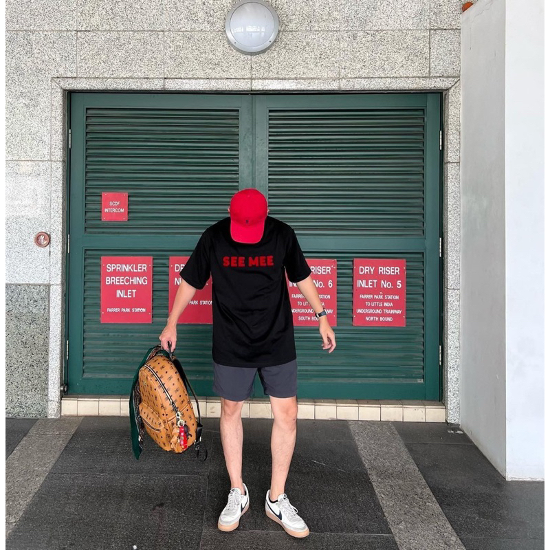 Áo thun phông cotton SEE MEE chữ in đỏ hai phông màu đen trắng dáng rộng đẹp cho nam và nữ