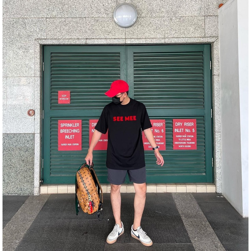 Áo thun phông cotton SEE MEE chữ in đỏ hai phông màu đen trắng dáng rộng đẹp cho nam và nữ