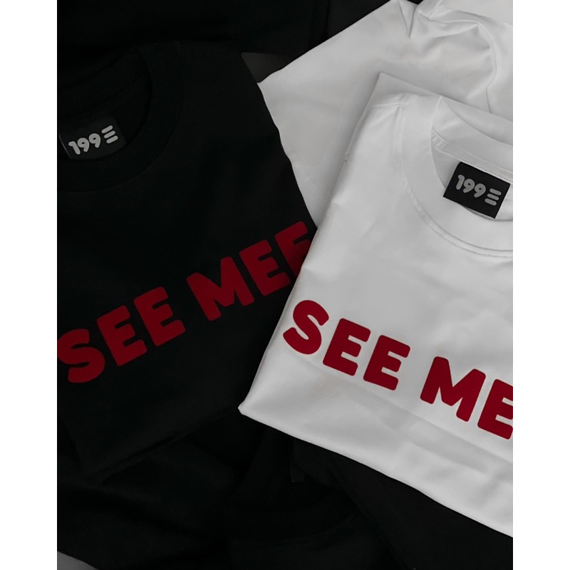 Áo thun phông cotton SEE MEE chữ in đỏ hai phông màu đen trắng dáng rộng đẹp cho nam và nữ