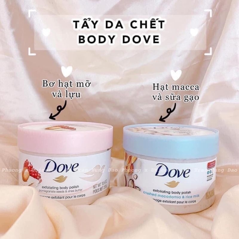 Tẩy tế bào chết Dove LỰU BƠ và MACCDAMIA SỮA GẠO  225ml