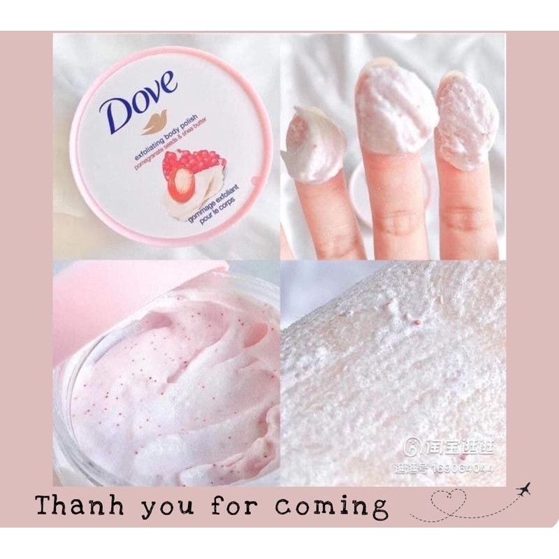 Tẩy tế bào chết Dove LỰU BƠ và MACCDAMIA SỮA GẠO  225ml