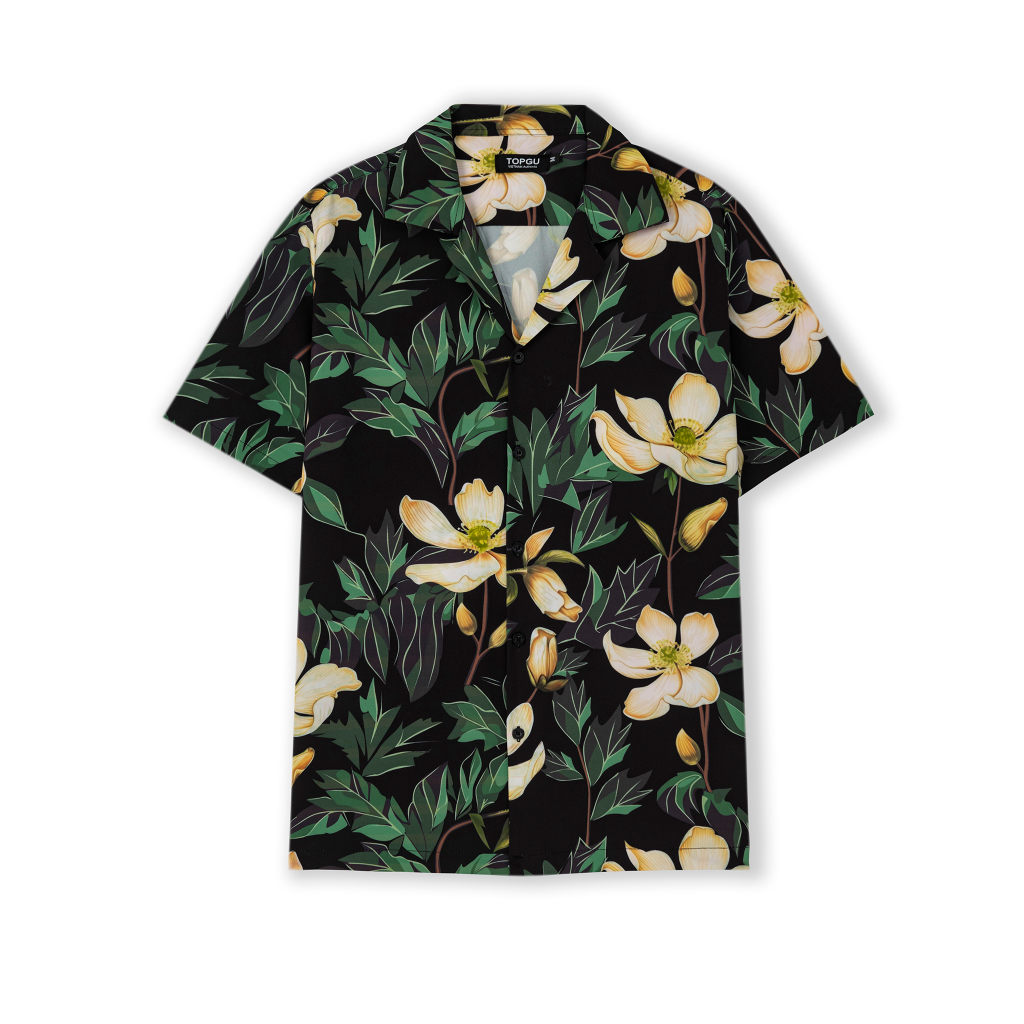 Áo sơ mi TOPGU hoa Năm Cánh, vải lụa thoáng mát không nhăn, form regular