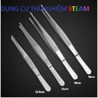 Nhíp thí nghiệm thẳng đầu tù 12.5cm 14cm 16cm 18cm inox không rỉ, có gờ, không mấu
