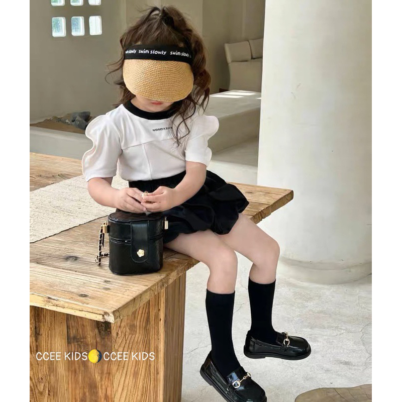 Set áo trắng cotton vai bồng kèm chân váy 2 lớp dáng bí ngô siêu xinh cho bé gái 10-33kg