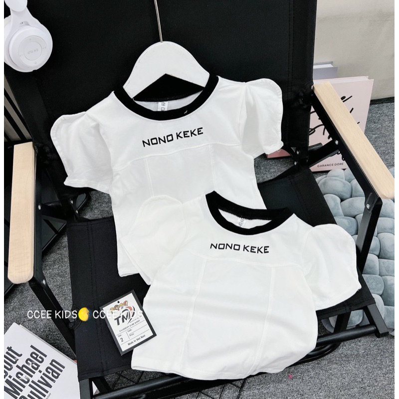 Set áo trắng cotton vai bồng kèm chân váy 2 lớp dáng bí ngô siêu xinh cho bé gái 10-33kg