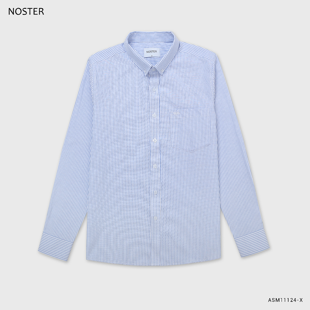 Áo sơ mi kẻ, thêu logo, vải oxford dầy dặn, phom dáng regular fit thoải mái - Thương hiệu Noster ASM11124