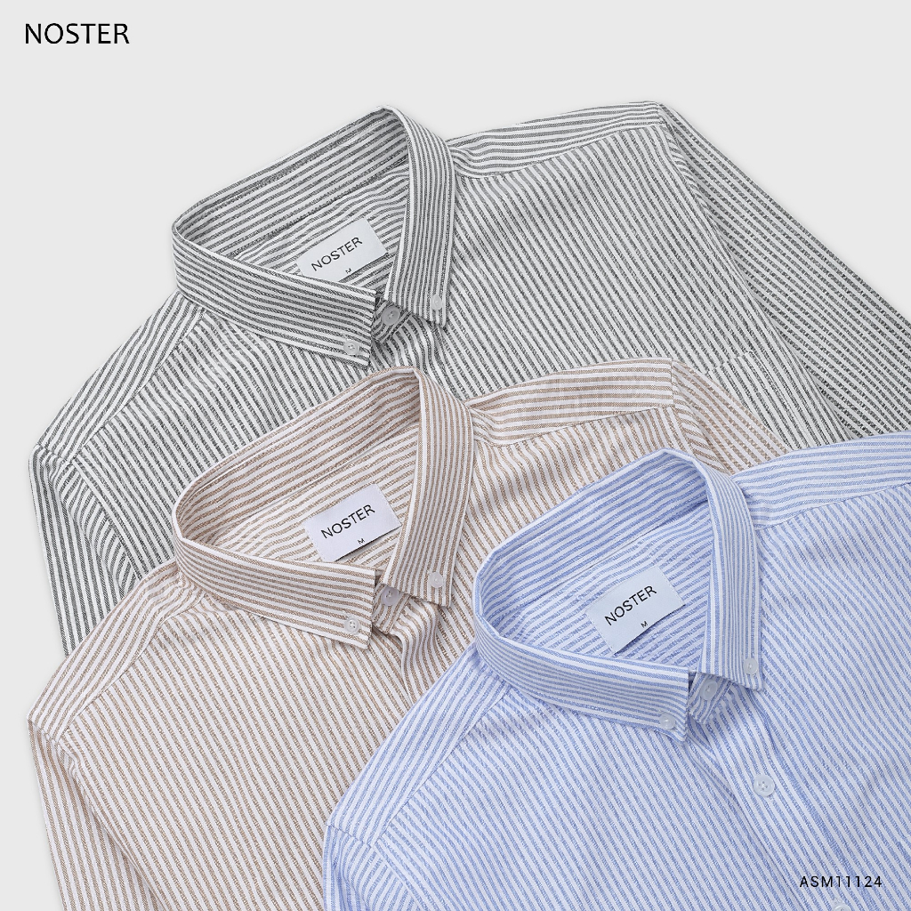 Áo sơ mi kẻ, thêu logo, vải oxford dầy dặn, phom dáng regular fit thoải mái - Thương hiệu Noster ASM11124