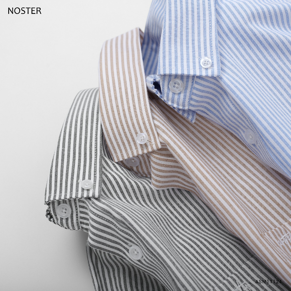 Áo sơ mi kẻ, thêu logo, vải oxford dầy dặn, phom dáng regular fit thoải mái - Thương hiệu Noster ASM11124