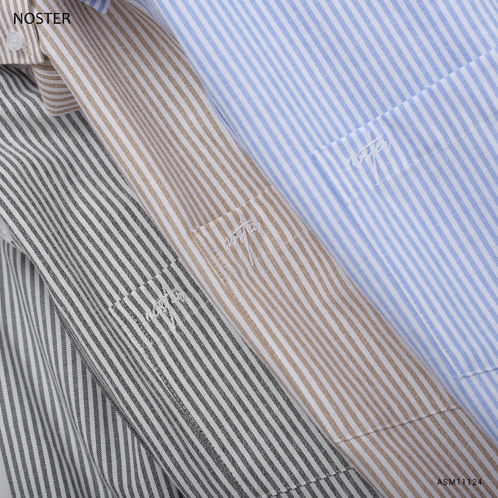 Áo sơ mi kẻ, thêu logo, vải oxford dầy dặn, phom dáng regular fit thoải mái - Thương hiệu Noster ASM11124