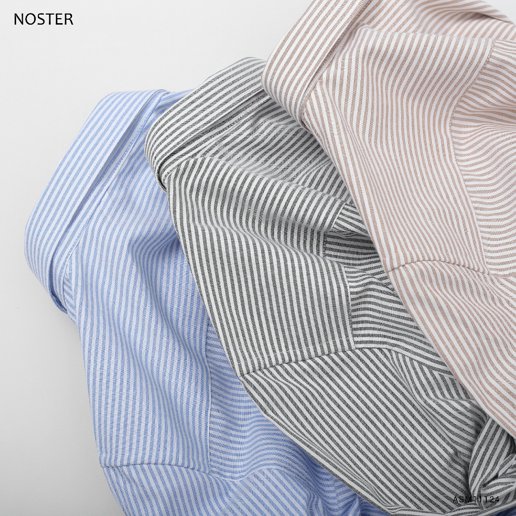 Áo sơ mi kẻ, thêu logo, vải oxford dầy dặn, phom dáng regular fit thoải mái - Thương hiệu Noster ASM11124