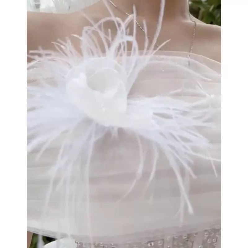 Áo choàng rời đính hoa lông vũ