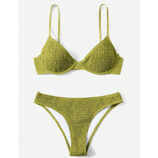 𝒫𝑒𝒶𝒸𝒽𝓎 𝒷𝒾𝓀𝒾𝓃𝒾 - bộ bikini nữ thêu smock màu trơn xanh bơ