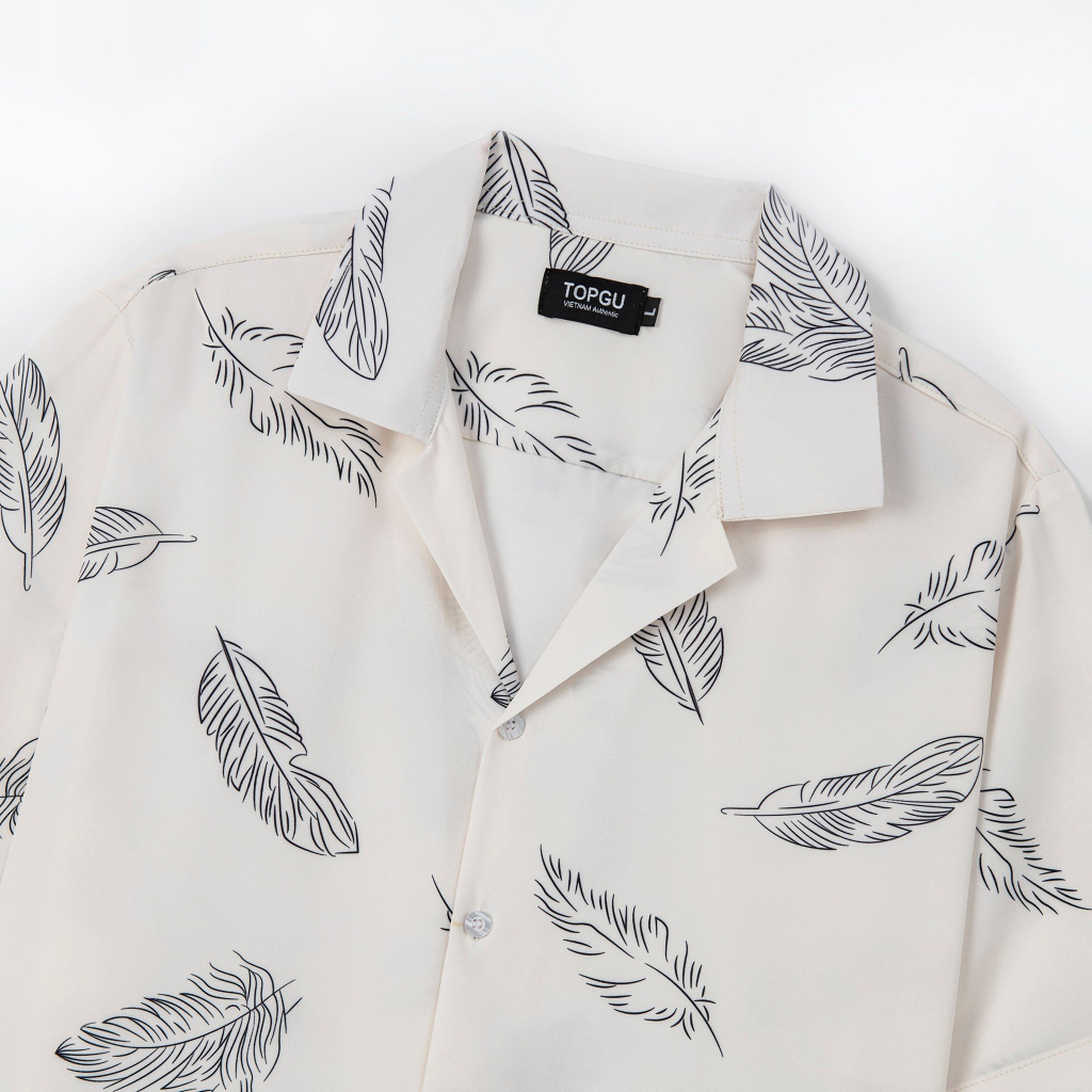 Áo sơ mi TOPGU họa tiết Lông Vũ, vải lụa thoáng mát không nhăn, form regular
