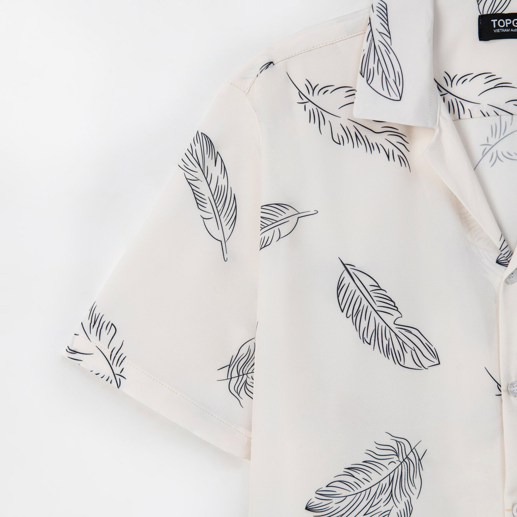 Áo sơ mi TOPGU họa tiết Lông Vũ, vải lụa thoáng mát không nhăn, form regular