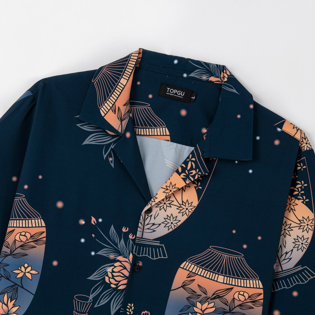Áo sơ mi TOPGu họa tiết Đèn Lồng, vải lụa thoáng mát không nhăn, form regular