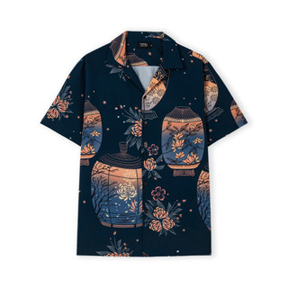 Áo sơ mi TOPGU hoạ tiết Đèn Lồng, áo sơ mi nam tay ngắn vải lụa thoáng mát thời trang nam Menswear