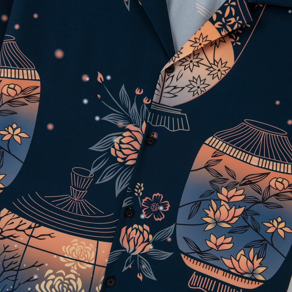 Áo sơ mi TOPGu họa tiết Đèn Lồng, vải lụa thoáng mát không nhăn, form regular