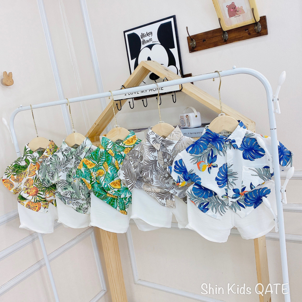 Set Hoa Lá Đi Biển,Đi Chơi Chất Vải Đũi Dành Cho Bé.Đồ Bộ Bé Trai,Đồ đi biển bé trai