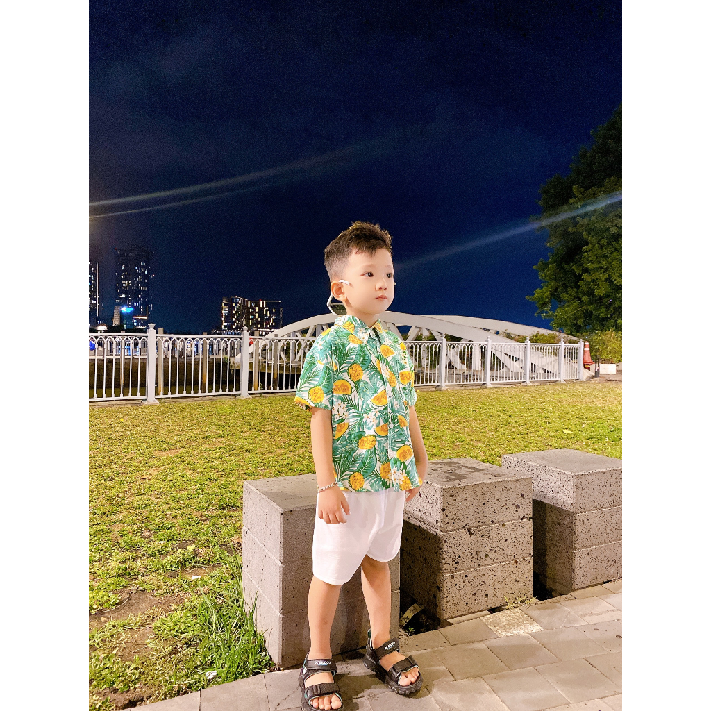 Set Hoa Lá Đi Biển,Đi Chơi Chất Vải Đũi Dành Cho Bé.Đồ Bộ Bé Trai,Đồ đi biển bé trai