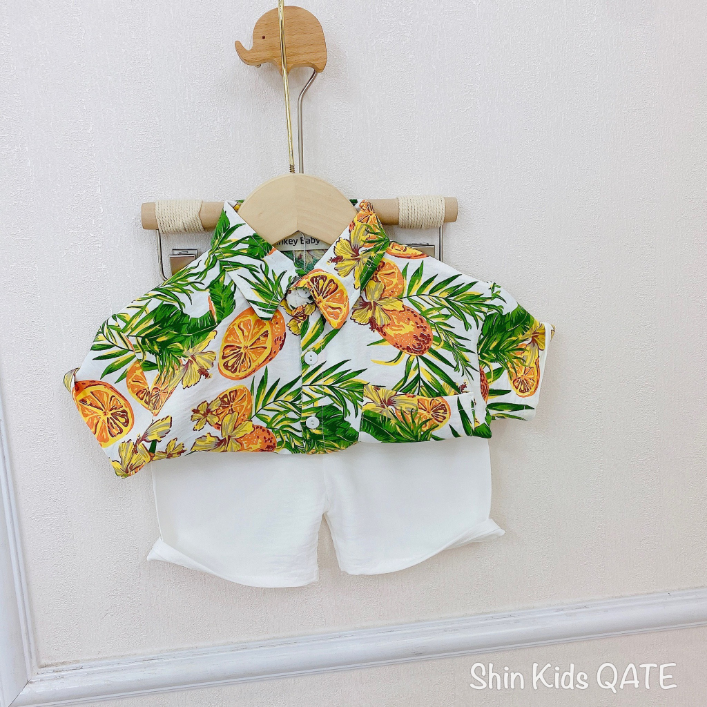 Set Hoa Lá Đi Biển,Đi Chơi Chất Vải Đũi Dành Cho Bé.Đồ Bộ Bé Trai,Đồ đi biển bé trai