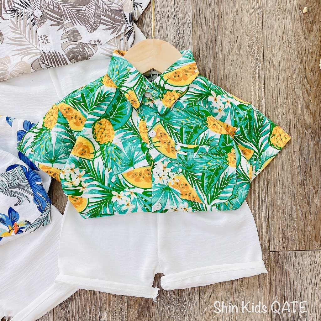 Set Hoa Lá Đi Biển,Đi Chơi Chất Vải Đũi Dành Cho Bé.Đồ Bộ Bé Trai,Đồ đi biển bé trai