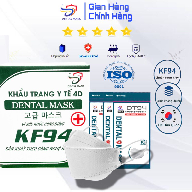 Thùng 300 cái khẩu trang Kf94 Dental Mask , uni mask 4 lớp có giấy kháng khuẩn - chống tia uv 4 màu xanh,xám,trắng,đen