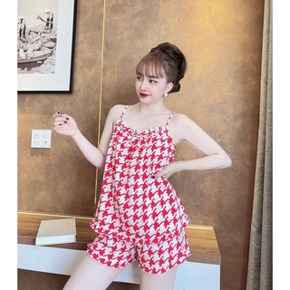 Đồ bộ ngủ 2 dây lụa viền bèo mặc nhà đẹp