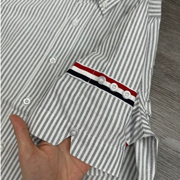 Áo Sơ Mi Thom Kẻ Sọc Ngắn Tay Họa Tiết Thêu 2 tay Vải Cotton Lụa Cao Cấp Phong Cách Sang Chảnh | BigBuy360 - bigbuy360.vn