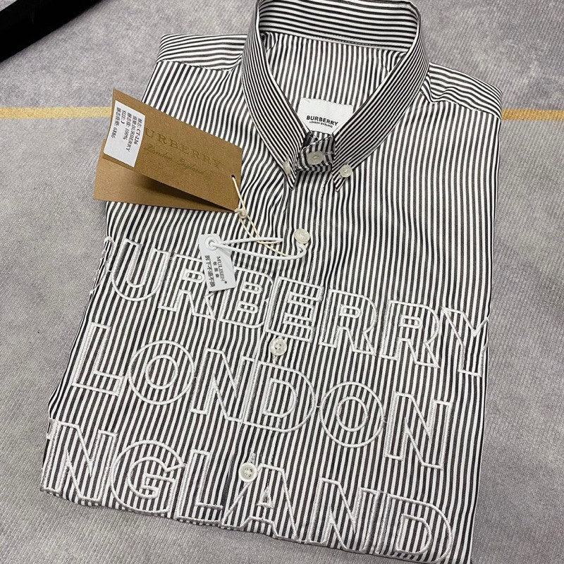 Áo Sơ Mi BURBERRY LONDON Kẻ Xám Dài Tay Vải Cotton Lụa Cao Cấp