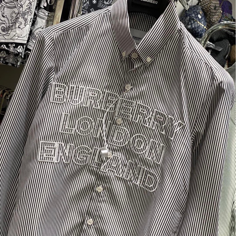 Áo Sơ Mi BURBERRY LONDON Kẻ Xám Dài Tay Vải Cotton Lụa Cao Cấp