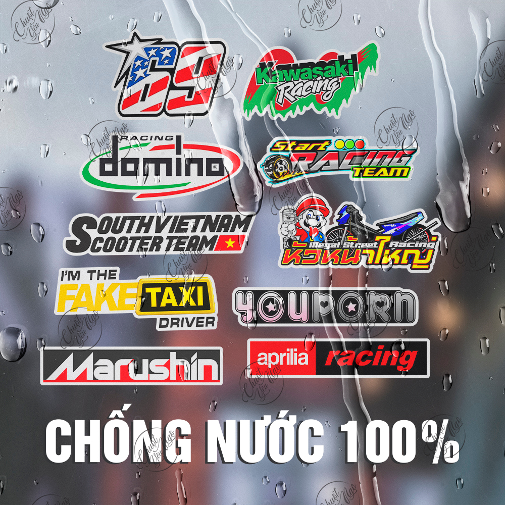 Combo bộ 10 hoặc 40 sticker không trùng hình dán decal tem xe logo South Vietnam Scooter Team rcb kawasaki racing