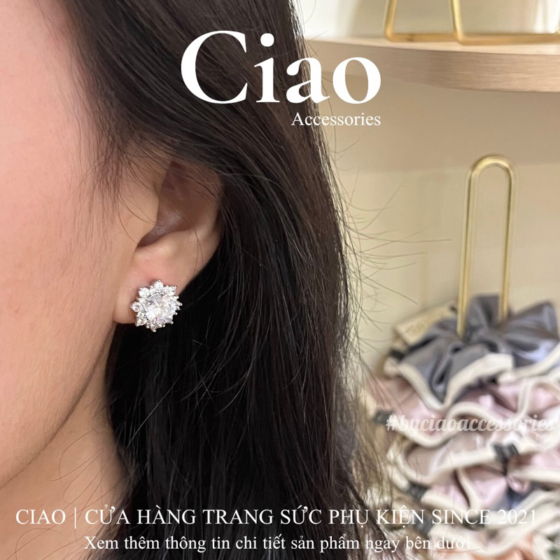 Khuyên tai/ Bông tai mạ bạc S925 thiết kế đính đá sang trọng Lucifer Ciao
