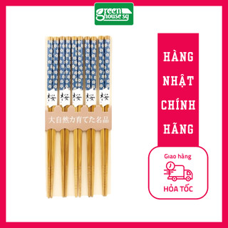 Set, bộ 5 đôi đũa tre tự nhiên mẫu hoa - Nhật Bản