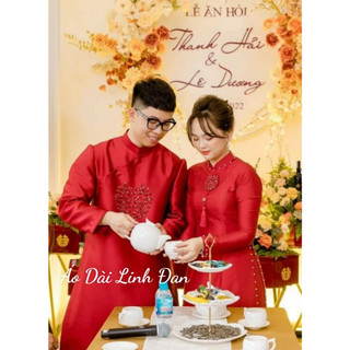 Tặng mấn - Áo dài cưới, cặp cô dâu chú rể màu trắng và đỏ - Áo Dài Linh Đan
