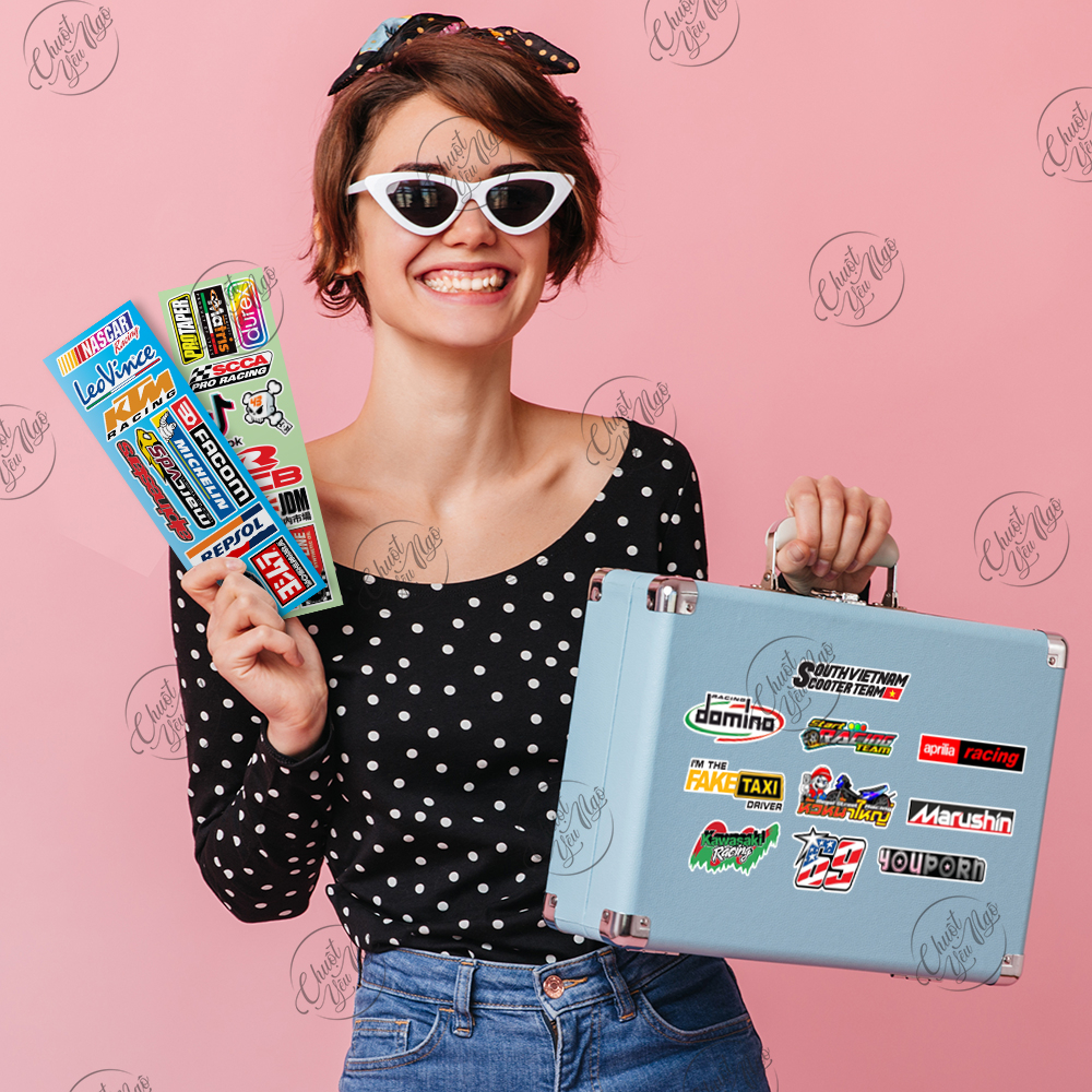 Combo bộ 10 hoặc 40 sticker không trùng hình dán decal tem xe logo South Vietnam Scooter Team rcb kawasaki racing