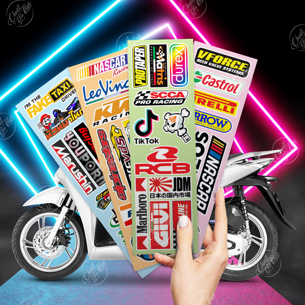 Combo bộ 10 hoặc 40 sticker không trùng hình dán decal tem xe logo South Vietnam Scooter Team rcb kawasaki racing