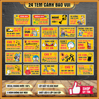Nguyên bộ 24 tem cảnh báo vui mượn xe nhớ đỗ xăng không chạm xe tôi xe ai náy chạy xe má mua đua má la xe kiểng cấm sờ