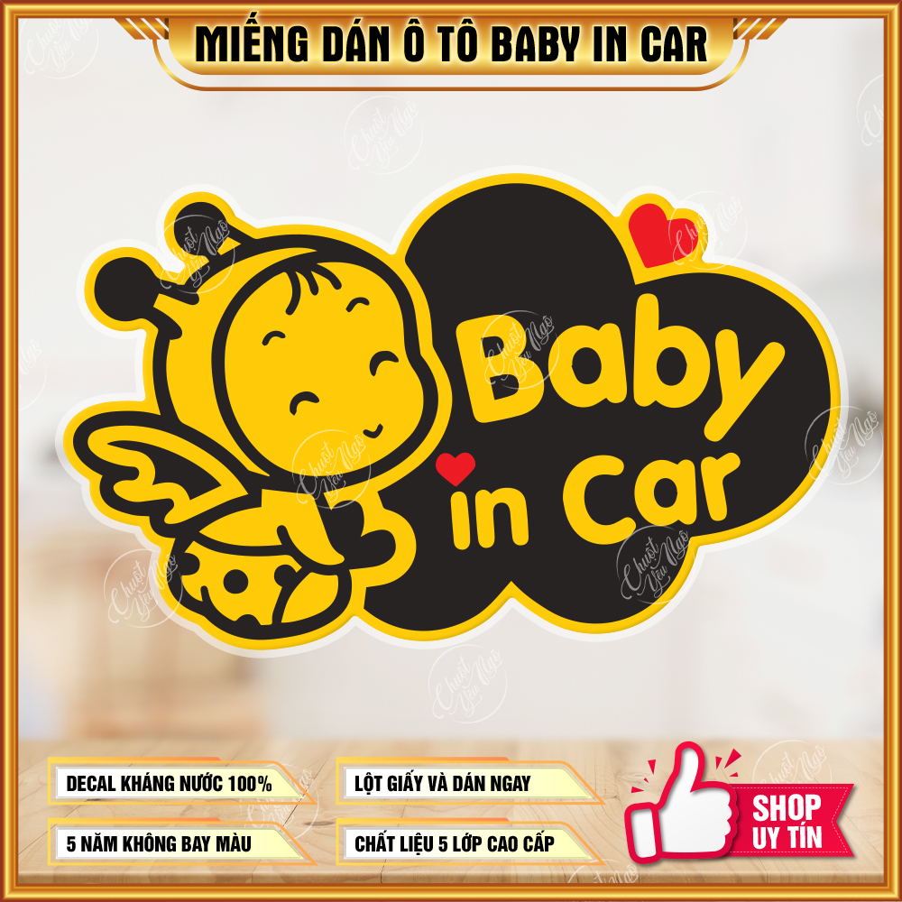 Combo 2 miếng dán ô tô baby in car THIÊN THẦN dễ thương chất liệu chống thấm nước