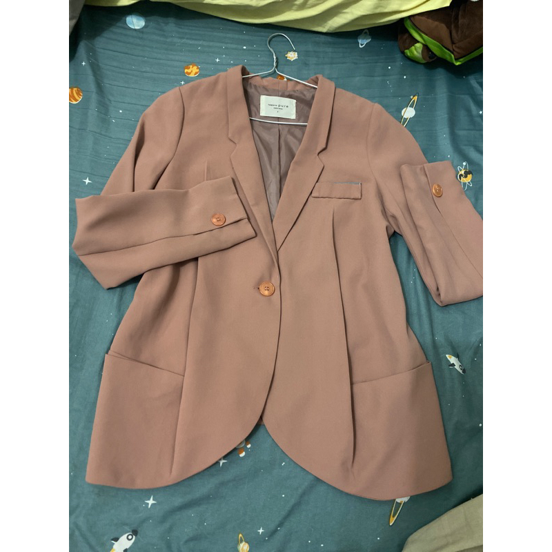 Blazer Pure Hàn nâu hồng vạt kiểu