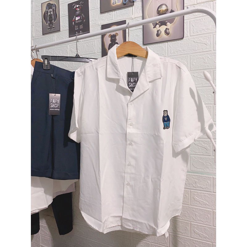 Sơmi Nam tay lỡ thêu gấu Bear