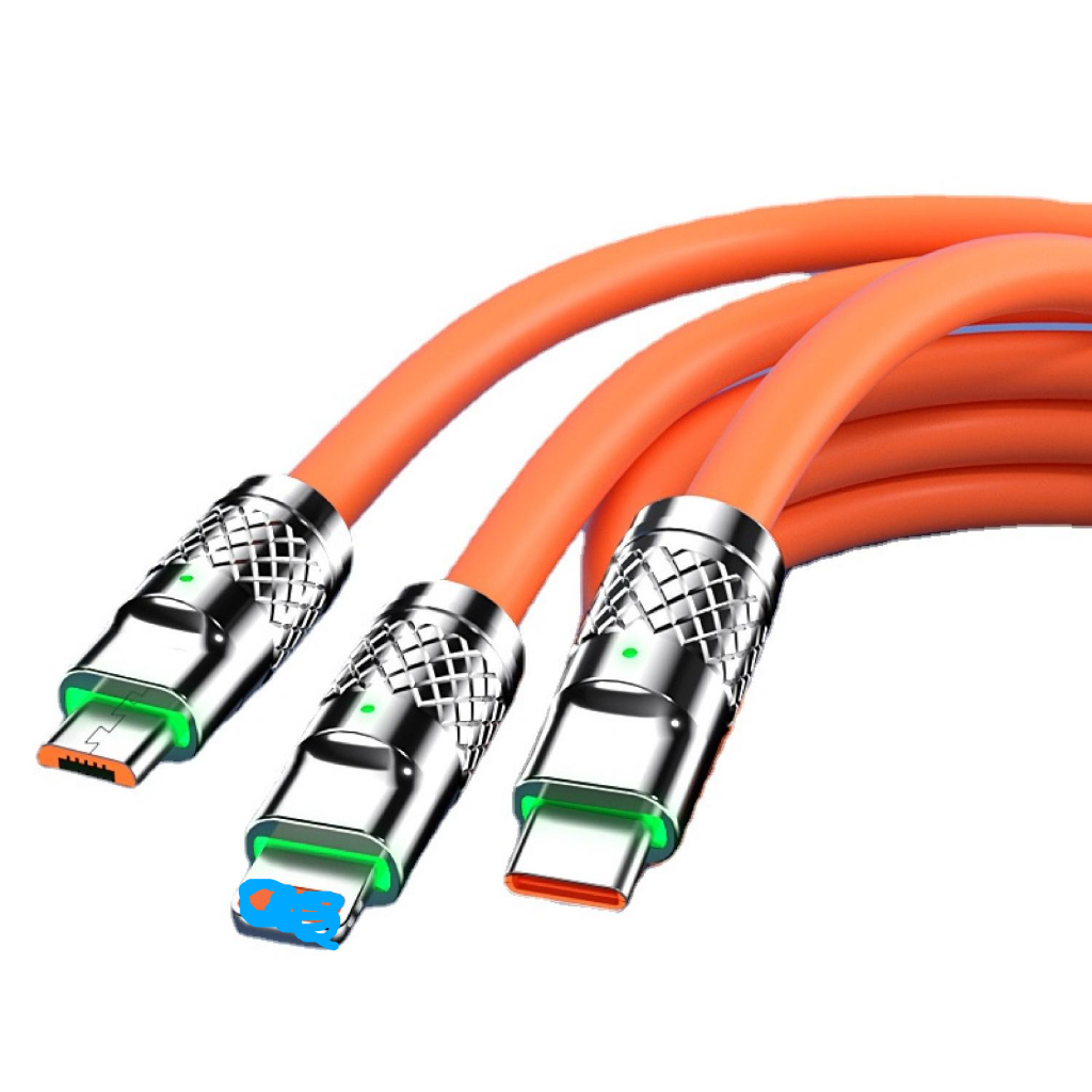 Cáp sạc siêu nhanh 120W cao cấp 3 đầu dây sạc cho samsung IP hợp kim kẽm 120W 6A dây silicone