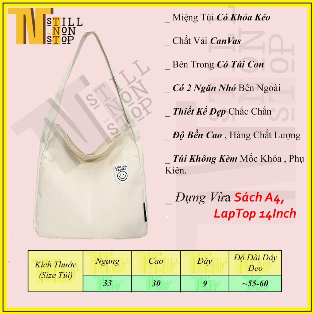 Túi đeo vai Tote vải canvas unisex nam nữ đựng sách a4 đi học đi chơi thời trang giá rẻ - xuongmaitnt