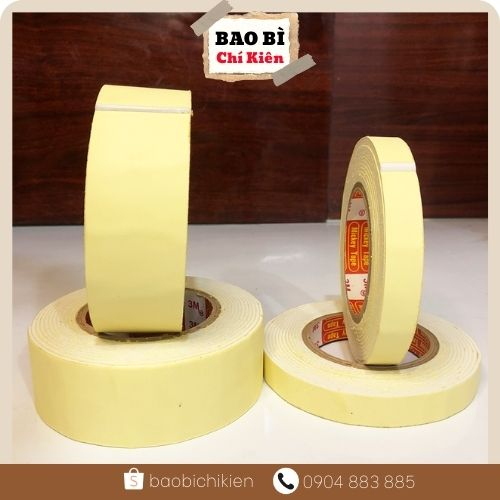 Băng dính xốp 2 mặt màu vàng  - Băng keo xốp 2 mặt siêu dính -baobichikien