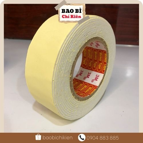 Băng dính xốp 2 mặt màu vàng  - Băng keo xốp 2 mặt siêu dính -baobichikien